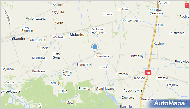 mapa Zmyślona, Zmyślona gmina Mokrsko na mapie Targeo
