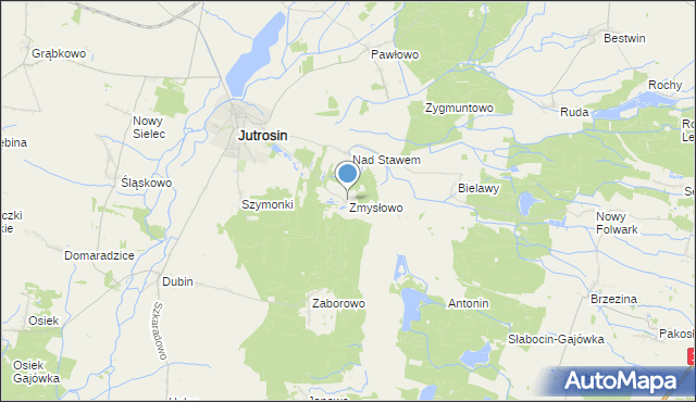 mapa Zmysłowo, Zmysłowo gmina Jutrosin na mapie Targeo