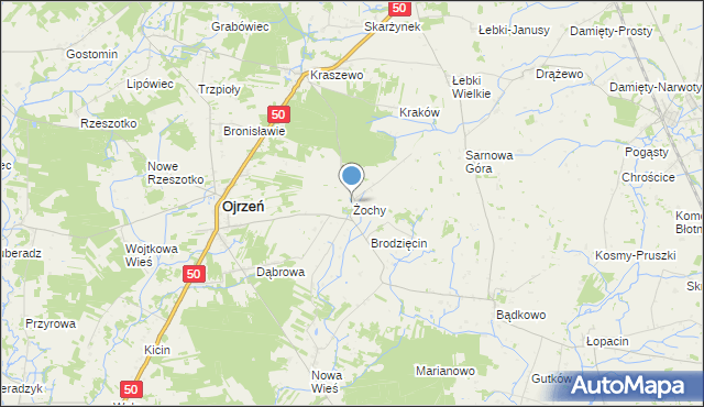 mapa Żochy, Żochy gmina Ojrzeń na mapie Targeo