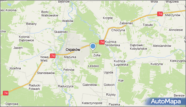 mapa Zofia, Zofia gmina Osjaków na mapie Targeo