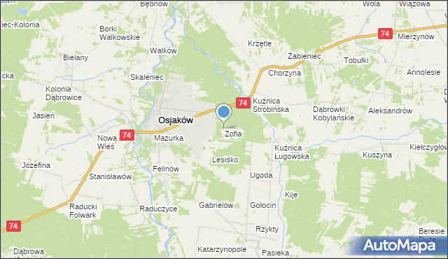 mapa Zofia, Zofia gmina Osjaków na mapie Targeo