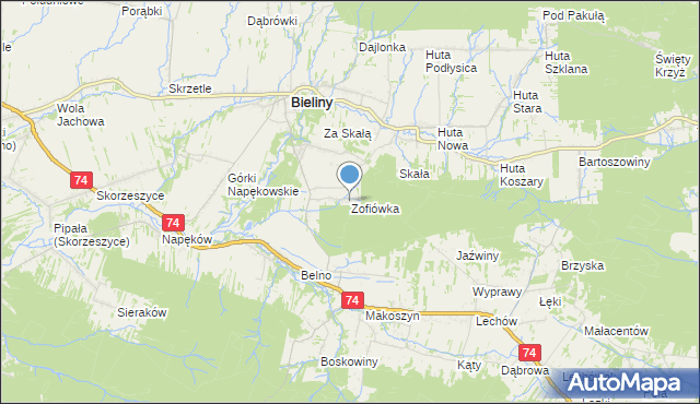 mapa Zofiówka, Zofiówka gmina Bieliny na mapie Targeo