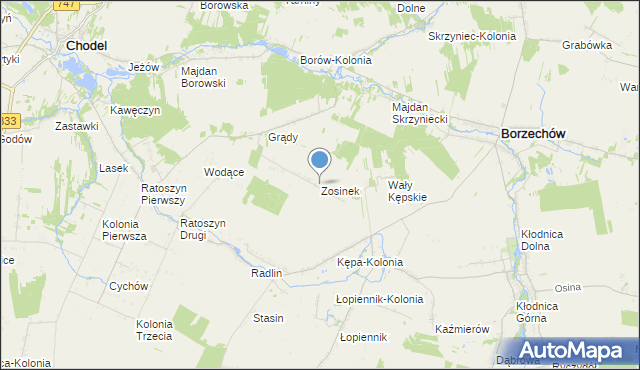 mapa Zosinek, Zosinek gmina Chodel na mapie Targeo