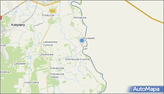 mapa Żuki, Żuki gmina Terespol na mapie Targeo