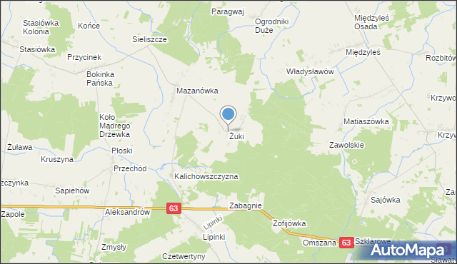 mapa Żuki, Żuki gmina Tuczna na mapie Targeo