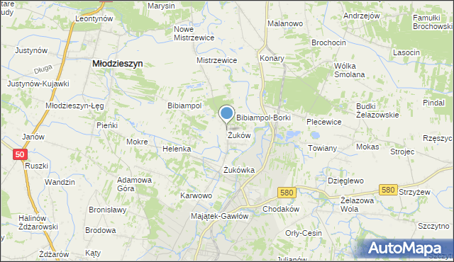 mapa Żuków, Żuków gmina Sochaczew na mapie Targeo