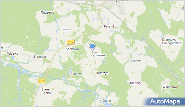 mapa Żukówek, Żukówek gmina Tychowo na mapie Targeo