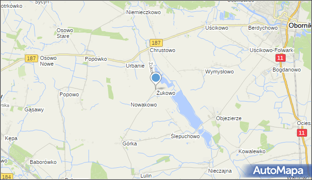 mapa Żukowo, Żukowo gmina Oborniki na mapie Targeo