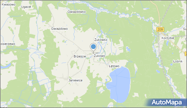 mapa Żukowo, Żukowo gmina Sławno na mapie Targeo