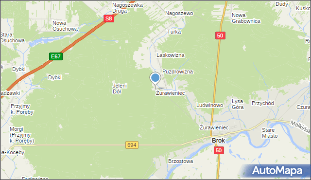 mapa Żurawieniec, Żurawieniec gmina Brok na mapie Targeo