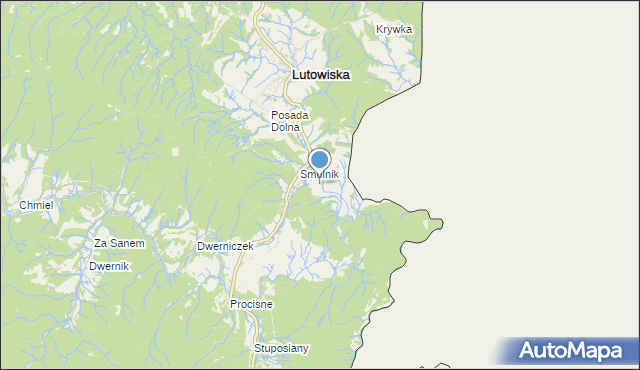 mapa Żurawin, Żurawin gmina Lutowiska na mapie Targeo