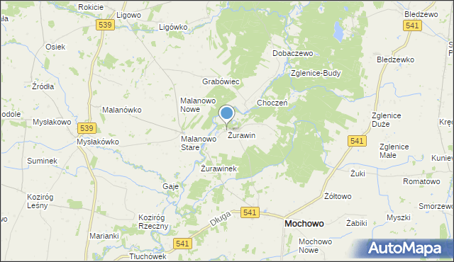 mapa Żurawin, Żurawin gmina Mochowo na mapie Targeo