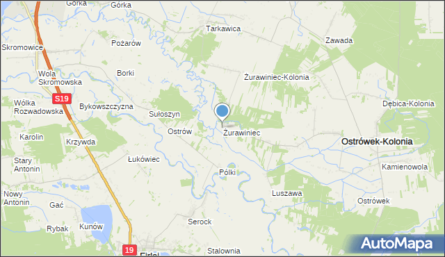 mapa Żurawiniec, Żurawiniec gmina Ostrówek na mapie Targeo