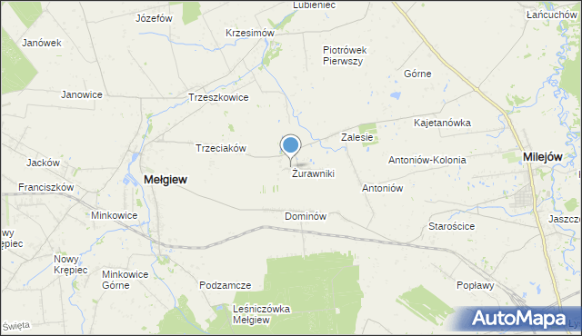 mapa Żurawniki, Żurawniki gmina Mełgiew na mapie Targeo