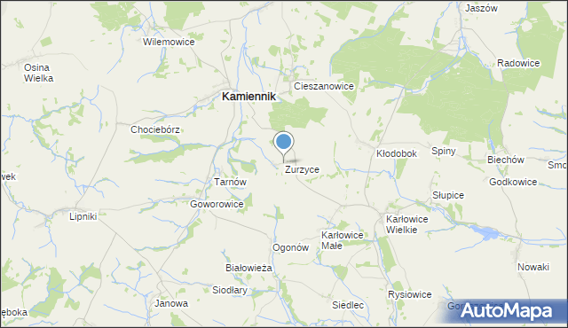 mapa Zurzyce, Zurzyce na mapie Targeo