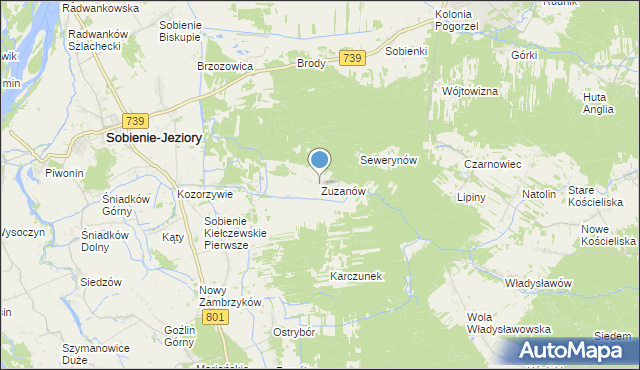 mapa Zuzanów, Zuzanów na mapie Targeo