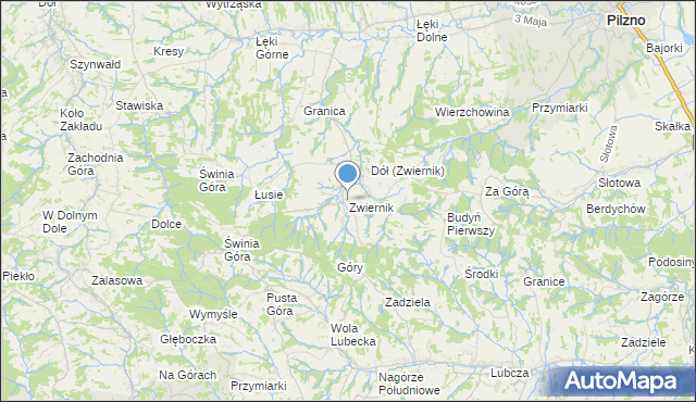 mapa Zwiernik, Zwiernik gmina Pilzno na mapie Targeo
