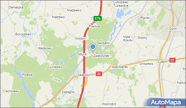 mapa Zwierzynek, Zwierzynek gmina Tczew na mapie Targeo