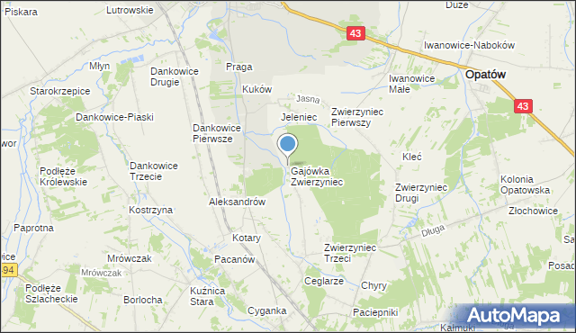 mapa Zwierzyniec-Leśniczówka, Zwierzyniec-Leśniczówka na mapie Targeo