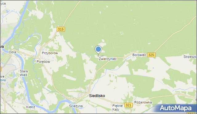 mapa Zwierzyniec, Zwierzyniec gmina Siedlisko na mapie Targeo