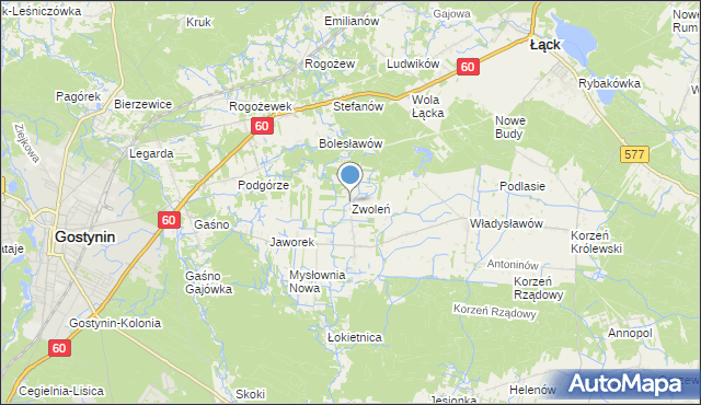 mapa Zwoleń, Zwoleń gmina Gostynin na mapie Targeo