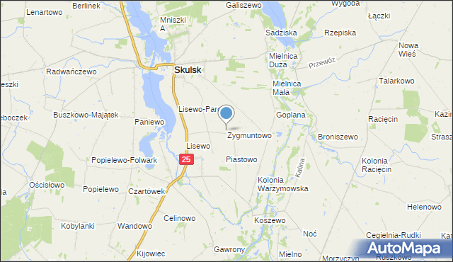 mapa Zygmuntowo, Zygmuntowo gmina Skulsk na mapie Targeo
