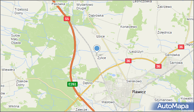 mapa Żylice, Żylice gmina Rawicz na mapie Targeo