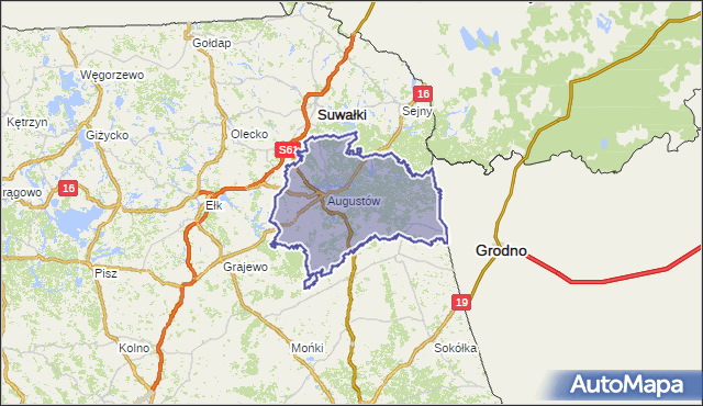 powiat augustowski - województwo podlaskie na mapie Targeo