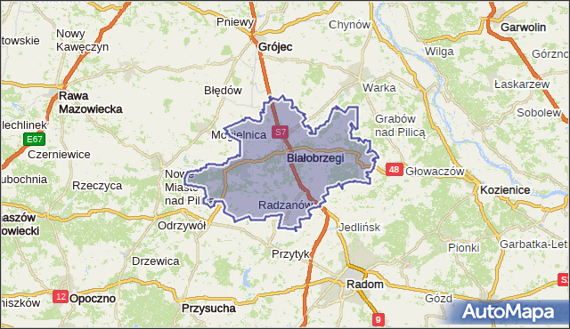 powiat białobrzeski - województwo mazowieckie na mapie Targeo