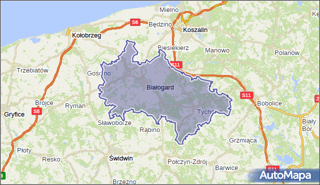 powiat białogardzki - województwo zachodniopomorskie na mapie Targeo