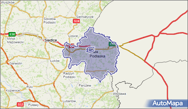 powiat bialski - województwo lubelskie na mapie Targeo