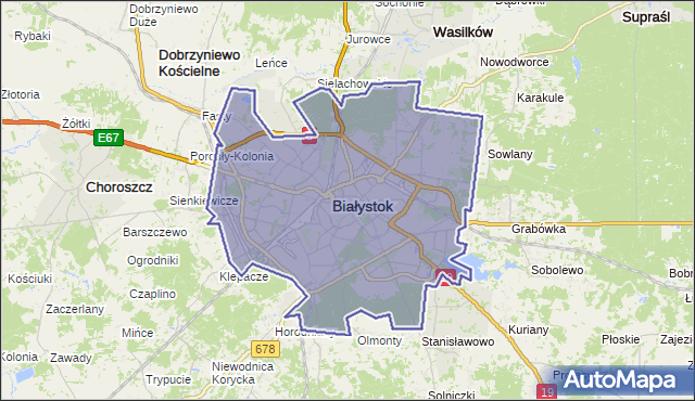 powiat Białystok - województwo podlaskie na mapie Targeo