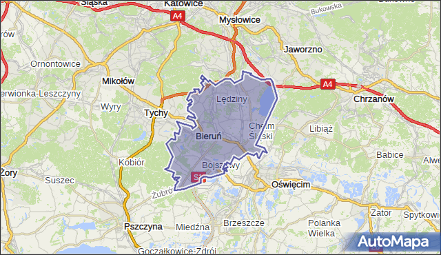 powiat bieruńsko-lędziński - województwo śląskie na mapie Targeo