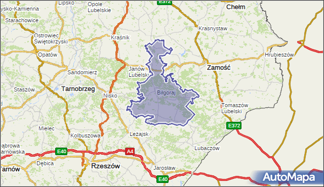 powiat biłgorajski - województwo lubelskie na mapie Targeo