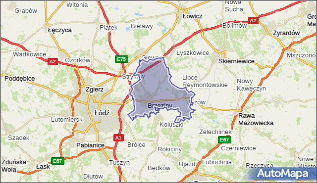 powiat brzeziński - województwo łódzkie na mapie Targeo