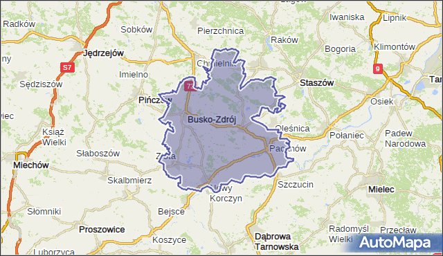 powiat buski - województwo świętokrzyskie na mapie Targeo