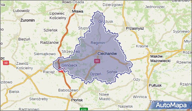 powiat ciechanowski - województwo mazowieckie na mapie Targeo
