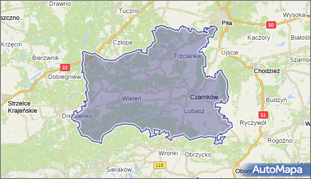 powiat czarnkowsko-trzcianecki - województwo wielkopolskie na mapie Targeo