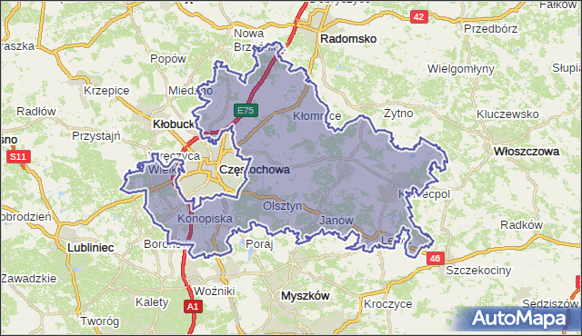 powiat częstochowski - województwo śląskie na mapie Targeo