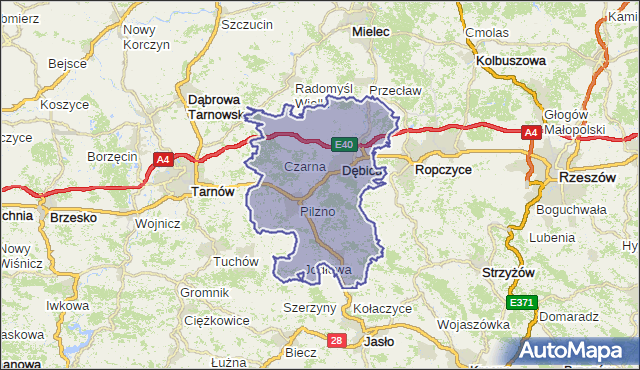 powiat dębicki - województwo podkarpackie na mapie Targeo