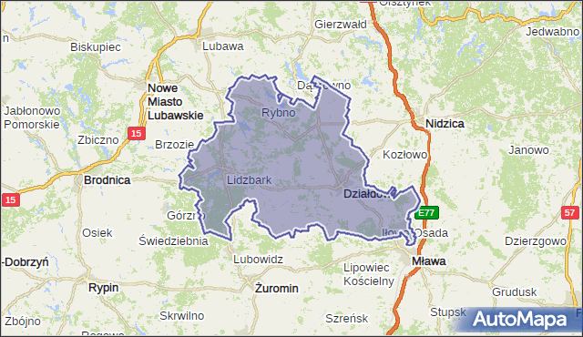 powiat działdowski - województwo warmińsko-mazurskie na mapie Targeo