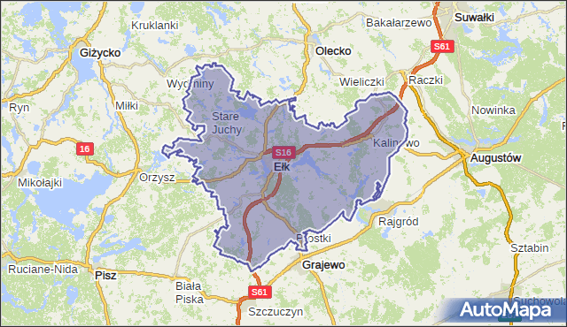 powiat ełcki - województwo warmińsko-mazurskie na mapie Targeo