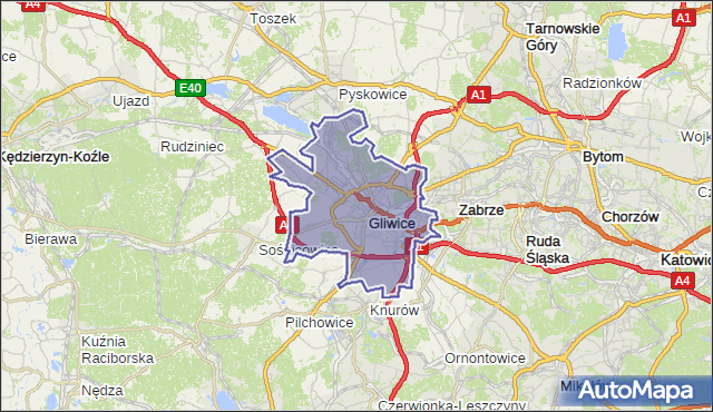 powiat Gliwice - województwo śląskie na mapie Targeo