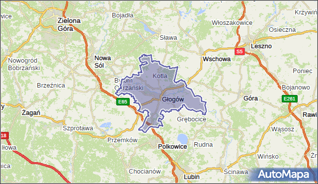 powiat głogowski - województwo dolnośląskie na mapie Targeo