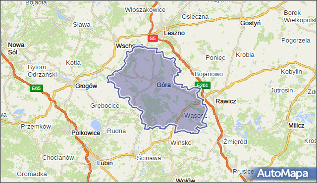powiat górowski - województwo dolnośląskie na mapie Targeo