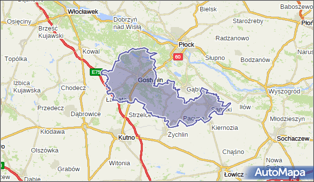 powiat gostyniński - województwo mazowieckie na mapie Targeo