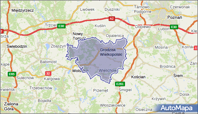 powiat grodziski - województwo wielkopolskie na mapie Targeo