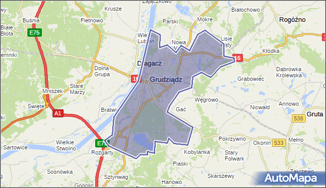 powiat Grudziądz - województwo kujawsko-pomorskie na mapie Targeo