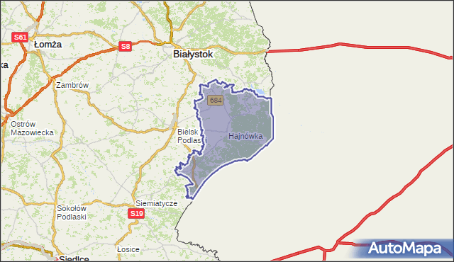 powiat hajnowski - województwo podlaskie na mapie Targeo