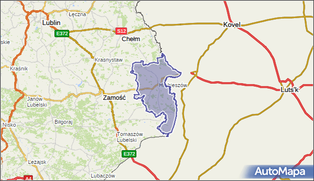 powiat hrubieszowski - województwo lubelskie na mapie Targeo